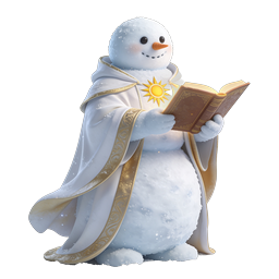 Magical Snowman Cleric Holding Glowing Holy Book