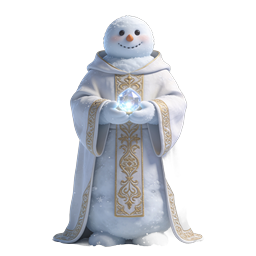 Magical Snowman in Ornate Gold-Embroidered Robe Holding Crystal