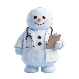 Cute Snowman Doctor 3D Icon - Winter Medical Character