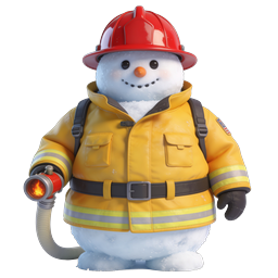Cute Snowman Firefighter Icon - Winter Holiday Character