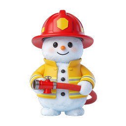 Cute Snowman Firefighter Character Icon | Winter Hero