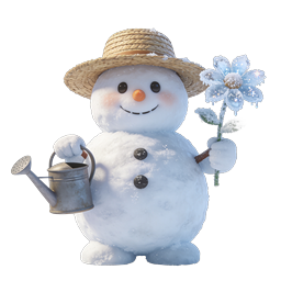 Cute Snowman Gardener with Watering Can Icon