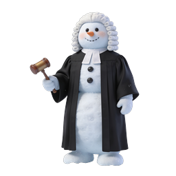 ガベルを持つスノーマン裁判官キャラクターアイコン - 3Dレンダリング