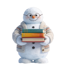 Cute Snowman Librarian Holding Books Icon - Winter Library