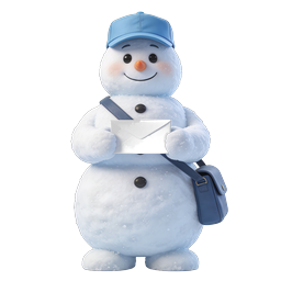 Cute Snowman Mailman 3D Icon with Letter and Bag