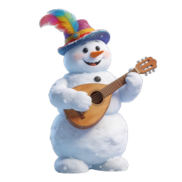 Cheerful Snowman Playing Mandolin 3D Icon