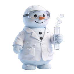 Cute Snowman Scientist with Lab Coat and Test Tube Icon