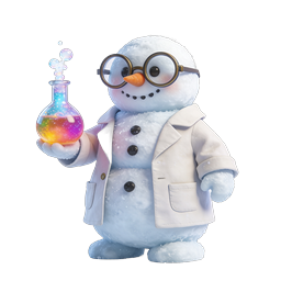 Cute Snowman Scientist with Magical Potion - 3D Icon