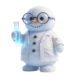 Cute Snowman Scientist Icon with Lab Coat and Test Tube