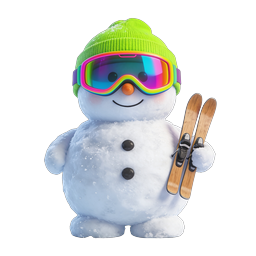 Adorable 3D Snowman Skier Icon with Rainbow Goggles