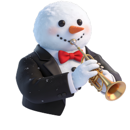 Snowman Playing Trumpet 3D Icon - Festive Winter Character