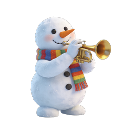 Cheerful Snowman Playing Golden Trumpet 3D Icon