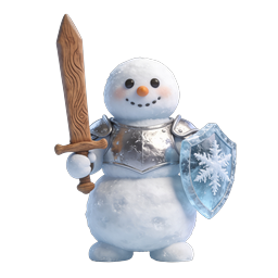 Snowman Warrior Knight Icon with Sword and Ice Shield