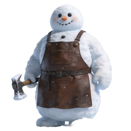 Realistic Snowman with Leather Apron and Axe Icon