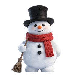 Cheerful Snowman with Top Hat and Broom Icon