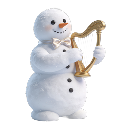 Schneemann mit goldener Harfe - Festliches 3D-Weihnachts-Icon