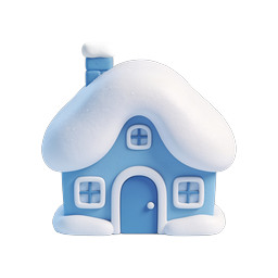 Snowy Clay House Icon - 3D Winter Cottage Design