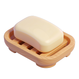 Soap Bar on Wooden Dish Icon - 3D Realistic