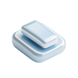 3D Soap Bar Icon - Glossy Blue Hygiene Symbol for UI Design