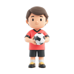 3D Soccer Boy Character Holding Football Icon