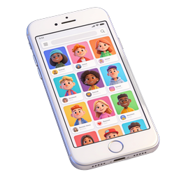 Social Network App Icon - 3D Phone with User Avatars