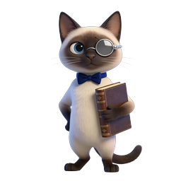 Sophisticated Siamese Cat with Monocle & Book Icon