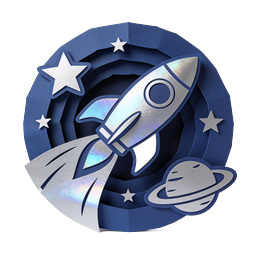 Holographic Space Rocket Paper-Cut Icon Design