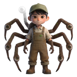 Spider-Boy Hybrid 3D Character Icon with Eyeball Spider Legs