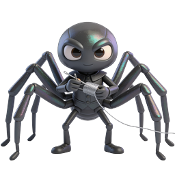 Lindo personaje de araña 3D cosiendo con acabado iridiscente