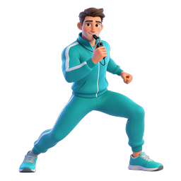 3D Sports Coach Character with Whistle and Stopwatch