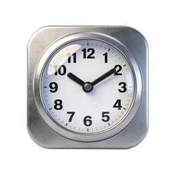Square Silver Analog Clock Icon - Realistic Timepiece Design