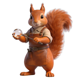 Süßes 3D-Eichhörnchen-Koch-Icon mit Schürze & Pipette