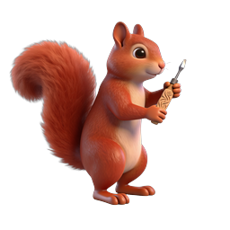 Cute 3D Squirrel with Wood Carving Chisel Icon