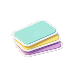 Icono 3D isométrico de tarjetas de colores apiladas