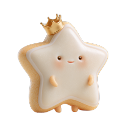 Cute Star Cookie Character Icon with Gold Crown - 3D