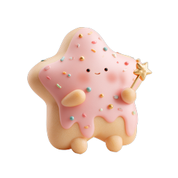 Cute Star Cookie Character with Pink Frosting & Wand