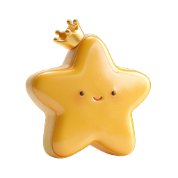 Cute Star Cookie with Crown - 3D Kawaii Icon
