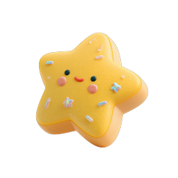 Adorable Kawaii Star Cookie 3D Icon - Cute Dessert Clipart