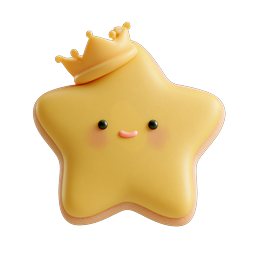 Cute Star Cookie King 3D Icon with Golden Crown