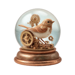 Steampunk Bird Snow Globe with Mechanical Gears