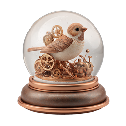 Steampunk Bird Snow Globe Icon | Vintage Mechanical Sparrow