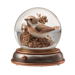 Steampunk Sparrow Snow Globe - Vintage Mechanical Bird Ornament