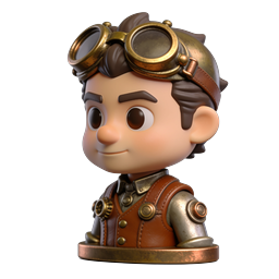 Steampunk Boy Character Icon - 3D Rendered Avatar