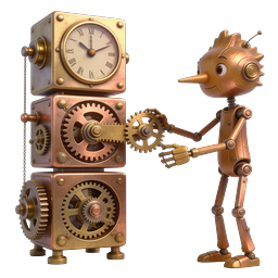 Steampunk Clock Gears & Wooden Robot Icon