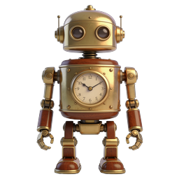 Steampunk Clock Robot Icon - Vintage Brass Mechanical Character