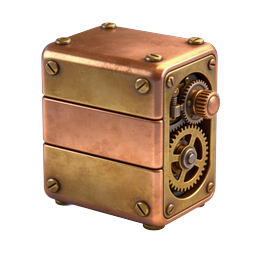 Steampunk Gear Cube Icon - 3D Mechanical Design