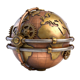 Steampunk Globe Icon - Mechanical World Design