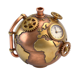Steampunk Globe Icon with Gears and Clock