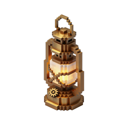 Steampunk Voxel Lantern 3D Icon with Warm Glow