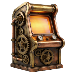 Steampunk Machine Icon | Industrial Brass & Copper 3D Design